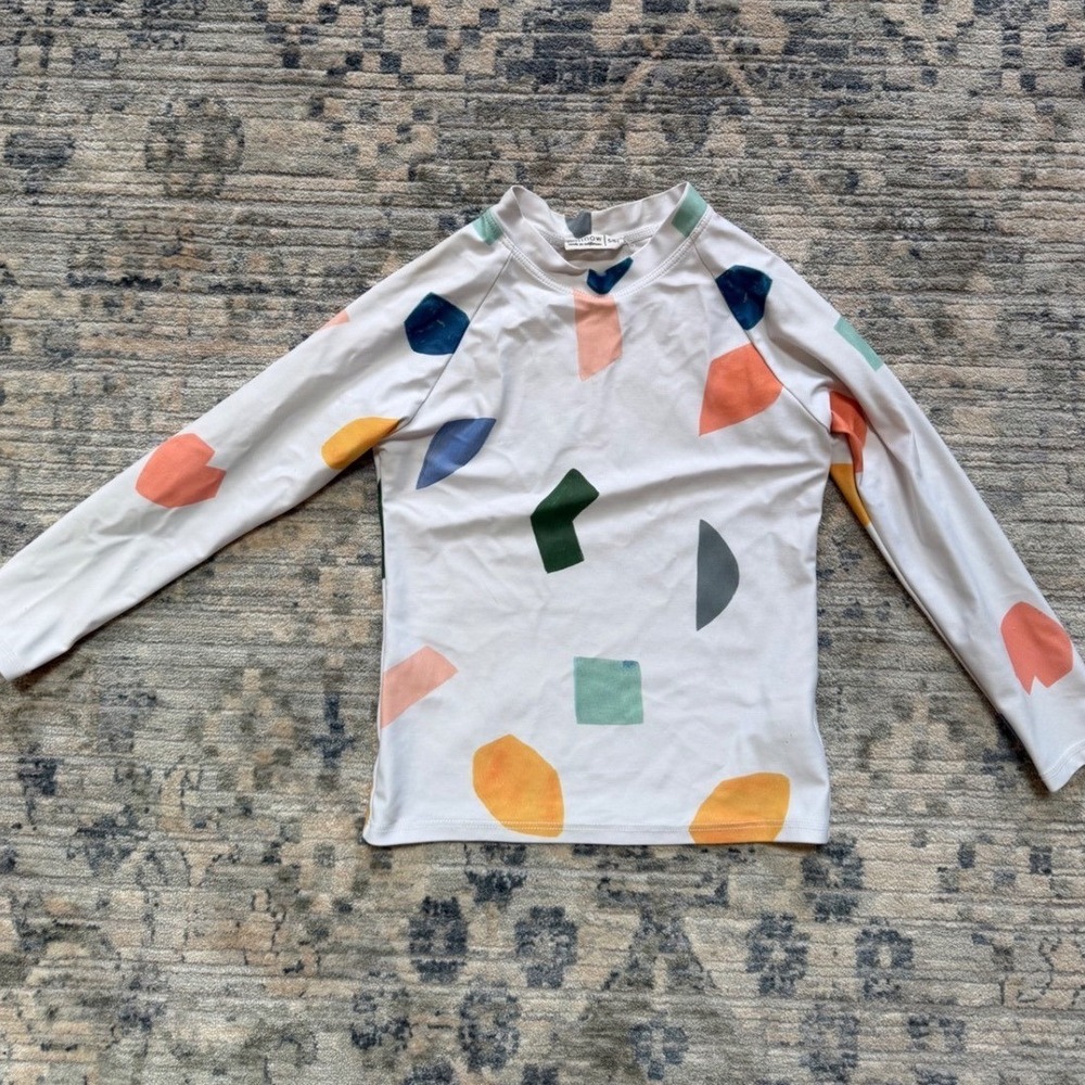 Minnow White Rash Guard Kids Geometric Print Swim Top Good 5/6T